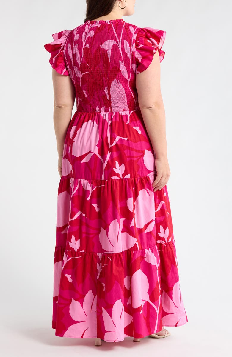 SUGARLIPS Mila Floral Sunfire Smocked Cotton Tiered Maxi Dress, Alternate, color, Magenta-Cherry