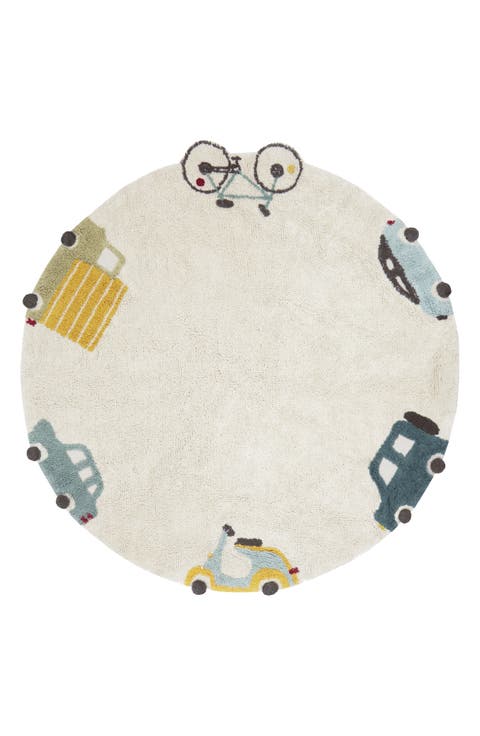 Kids' Washable Round Wheels Rug