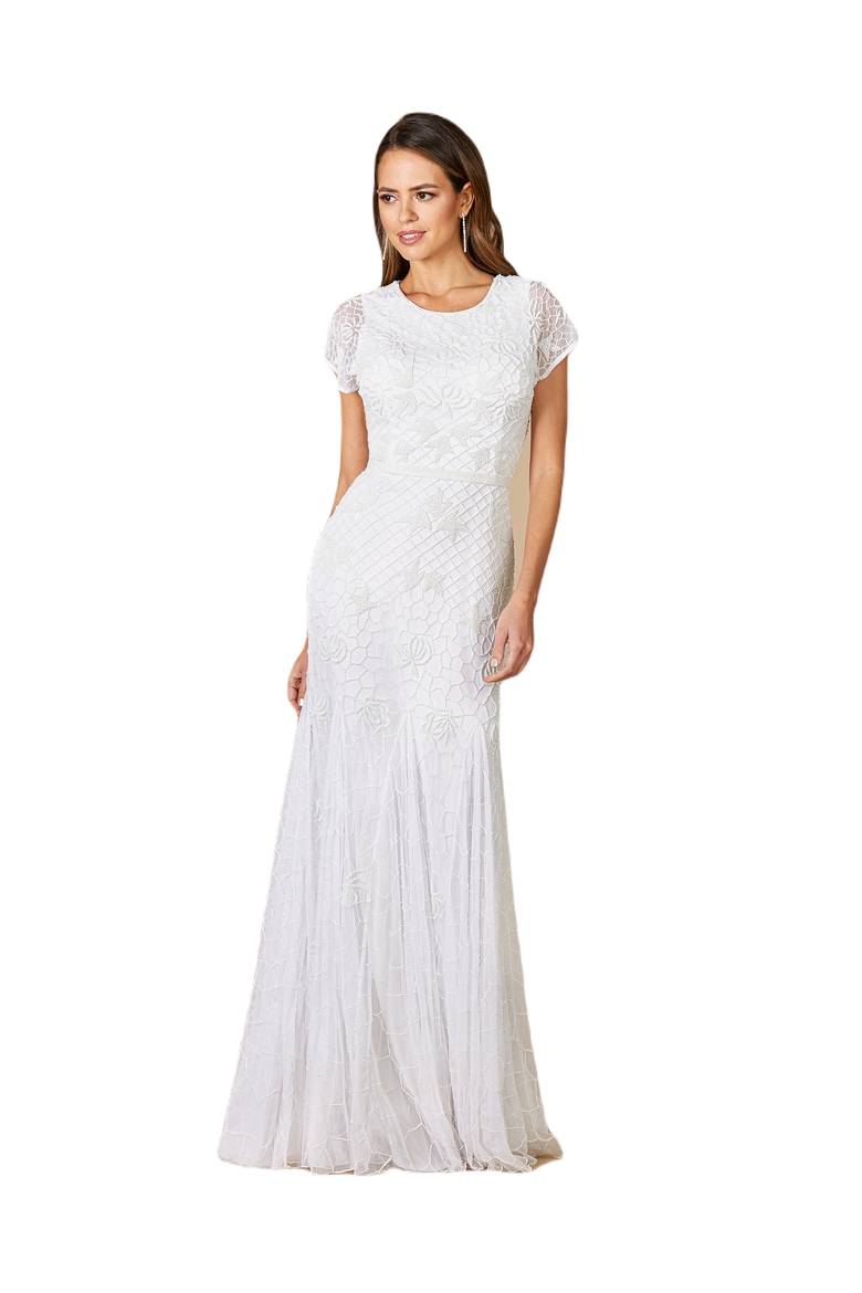 Gale High-Neck Beaded Wedding Dress, Main, color, Ivory