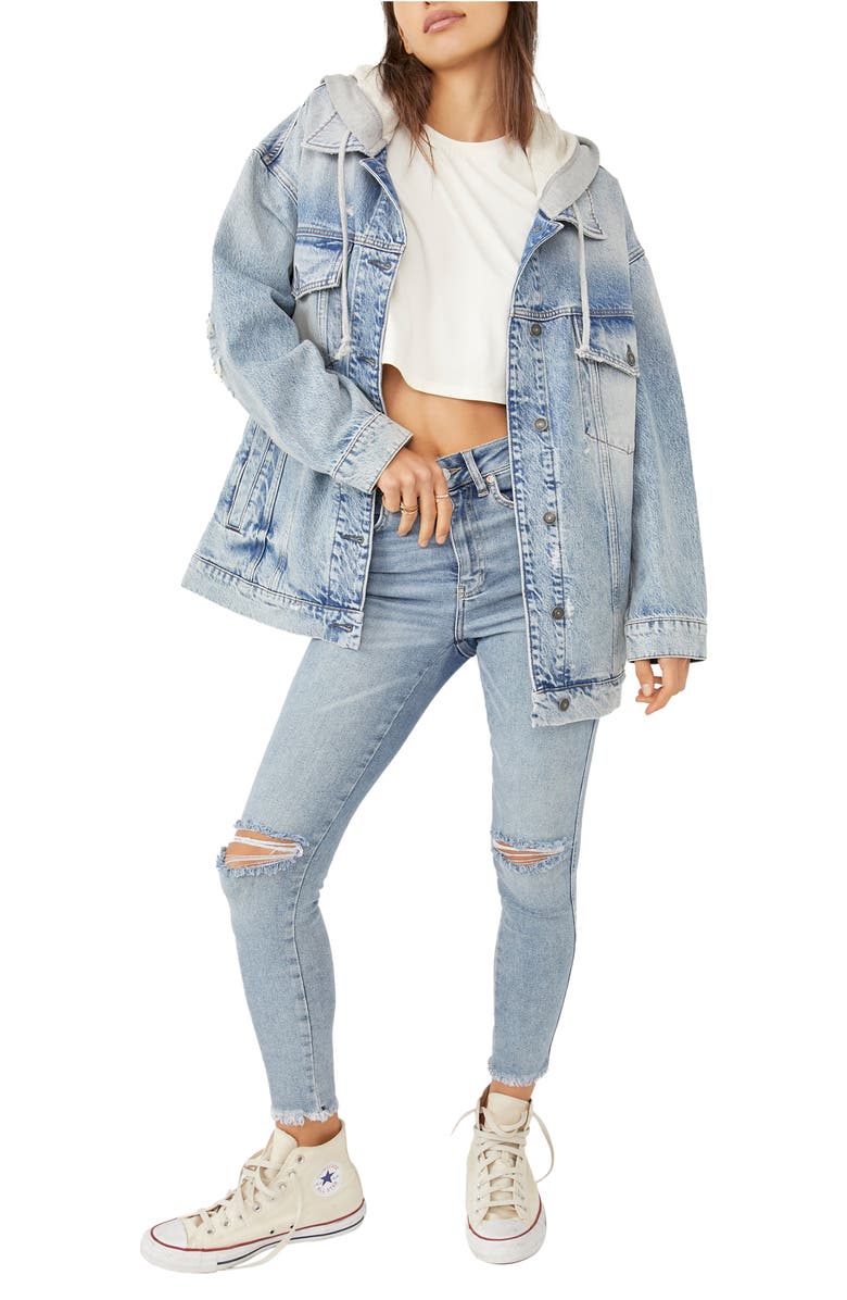 Free People Flawless Hooded Denim Jacket, Alternate, color, 