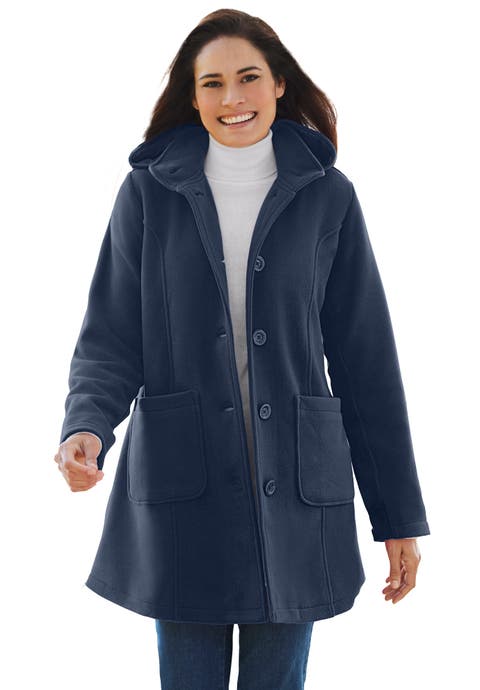 Hooded A Line Fleece Coat (plus)