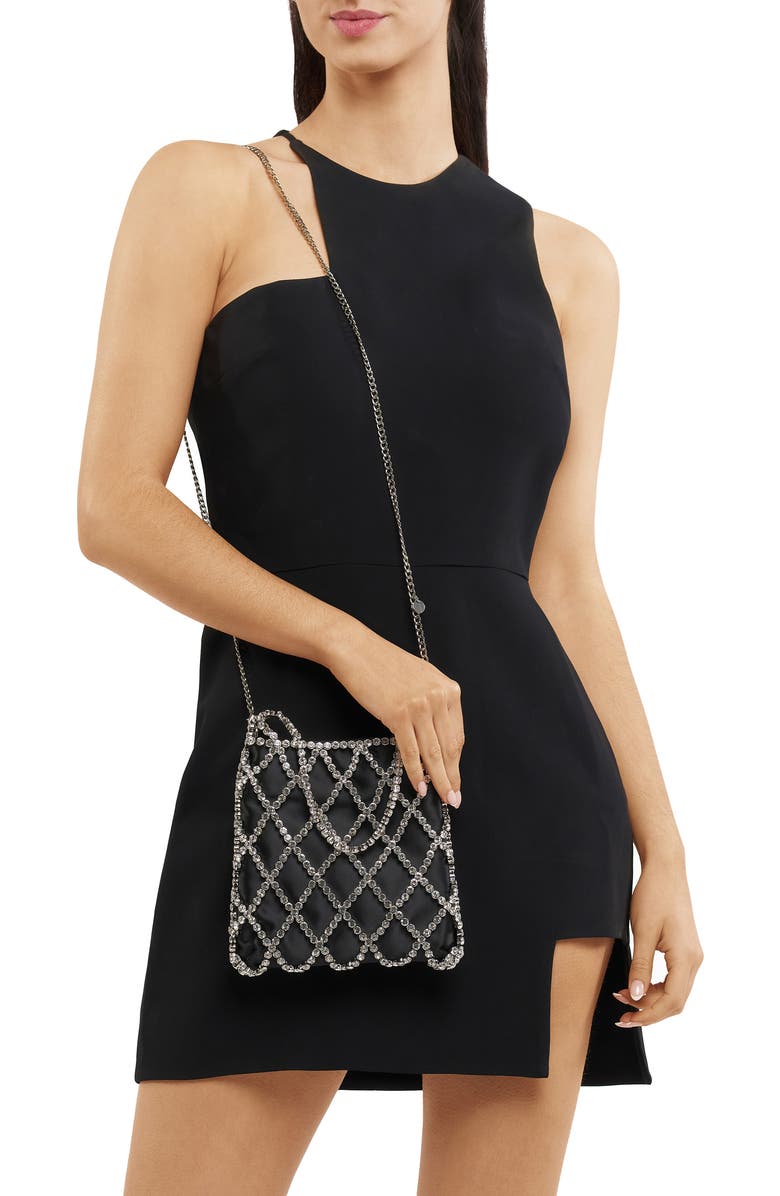 Olga Berg Kit Crystal Cage Satin Evening Bag, Alternate, color, Black