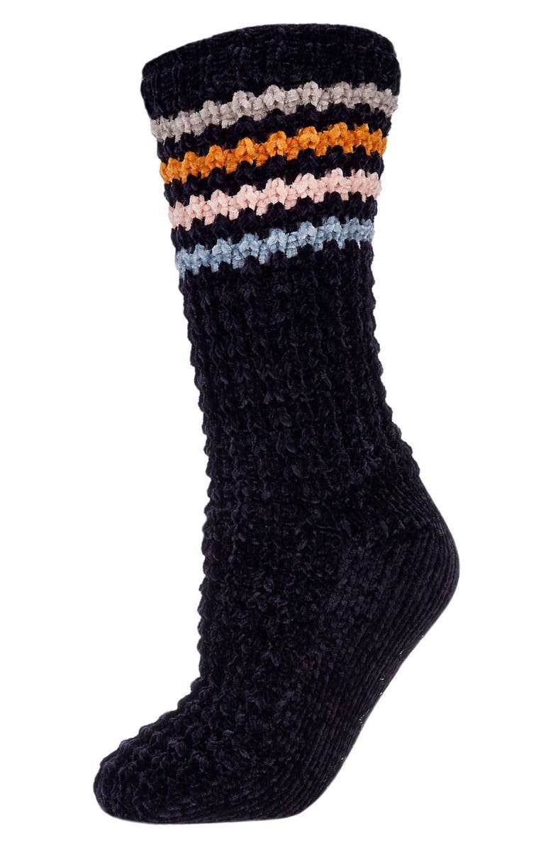MeMoi Chunky Stripe Fleece Lined Slipper Socks, Main, color,