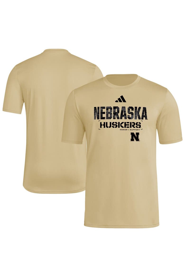 Men's adidas  Natural Nebraska Huskers 2025 Military Appreciation Pre-Game AEROREADY T-Shirt, Main, color, Natural