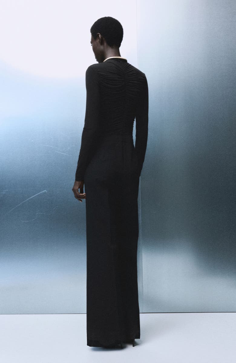 MANGO Ruched Long Sleeve Jumpsuit, Alternate, color, Black