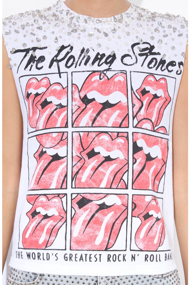 Micah Crystal Detail Rolling Stones Graphic Muscle T-Shirt, Alternate, color, OFF WHITE MULTI