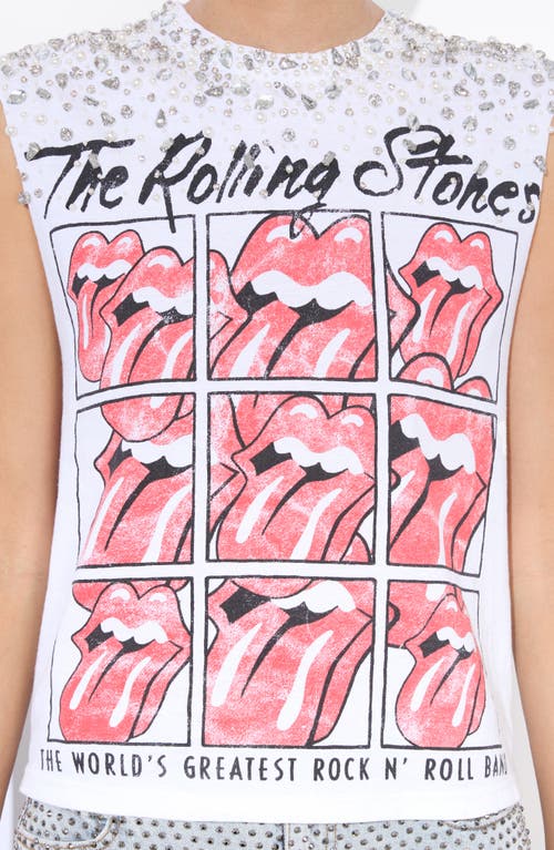 Alice And Olivia Micah Embellished Muscle Tank In Off White Multi
