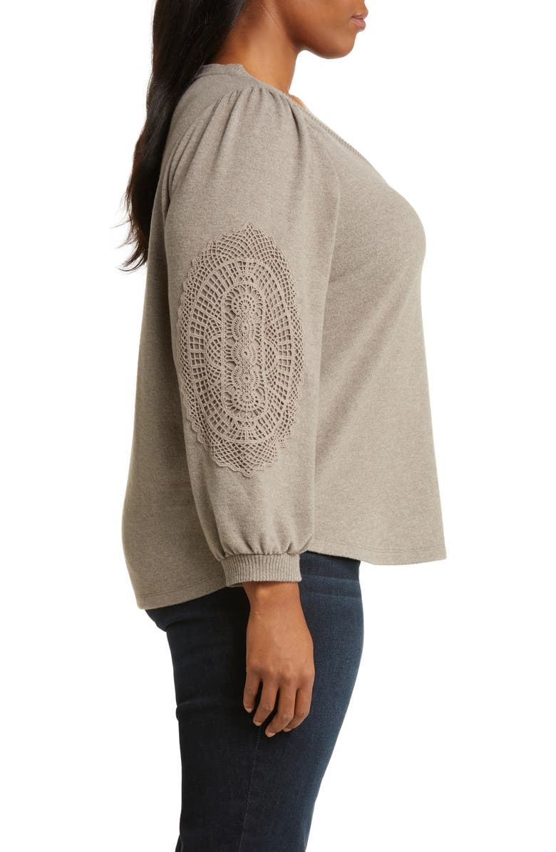 Wit & Wisdom Lace Trim Long Sleeve Top, Alternate, color, 