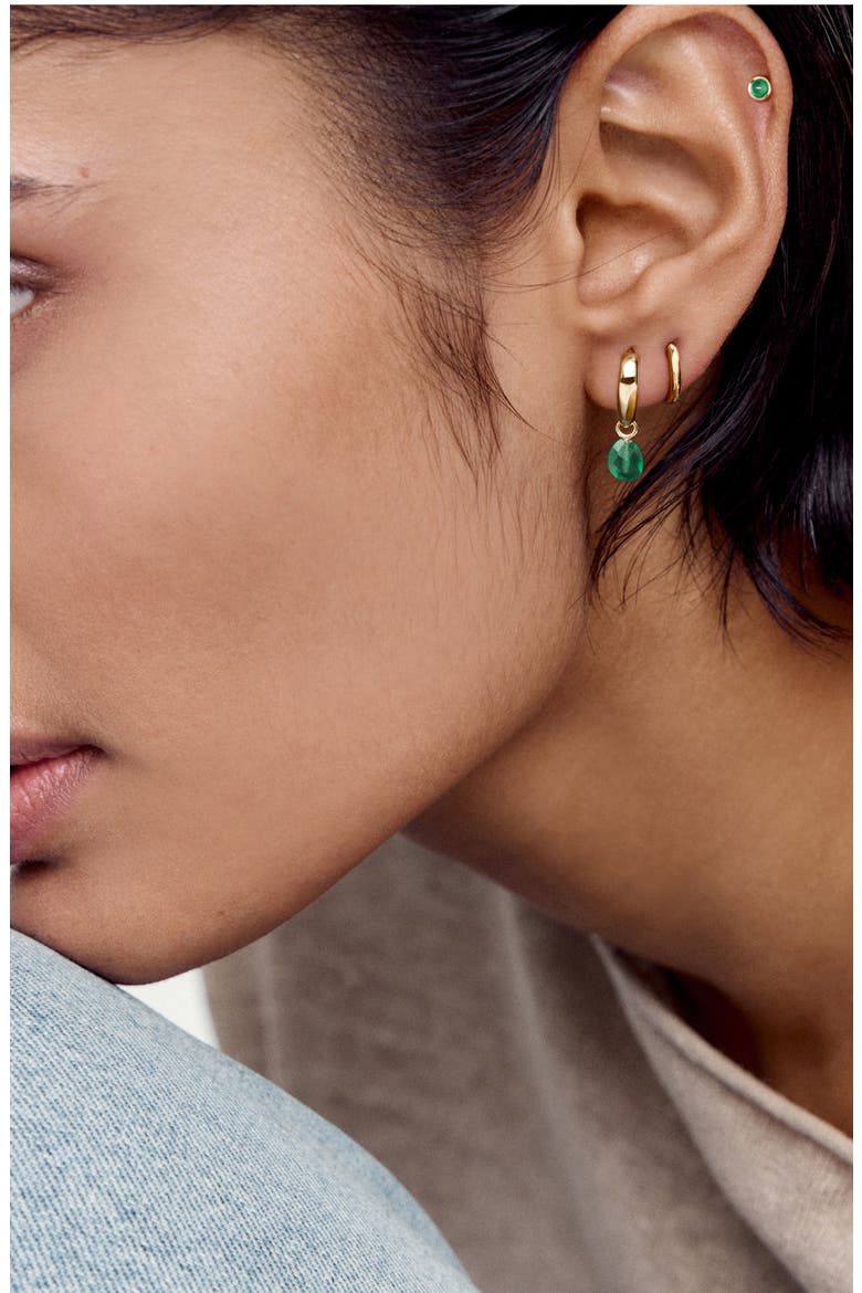 Nura Stone Huggie Hoop Earrings, Alternate, color, 18CT GOLD VERMEIL / GREEN ONYX