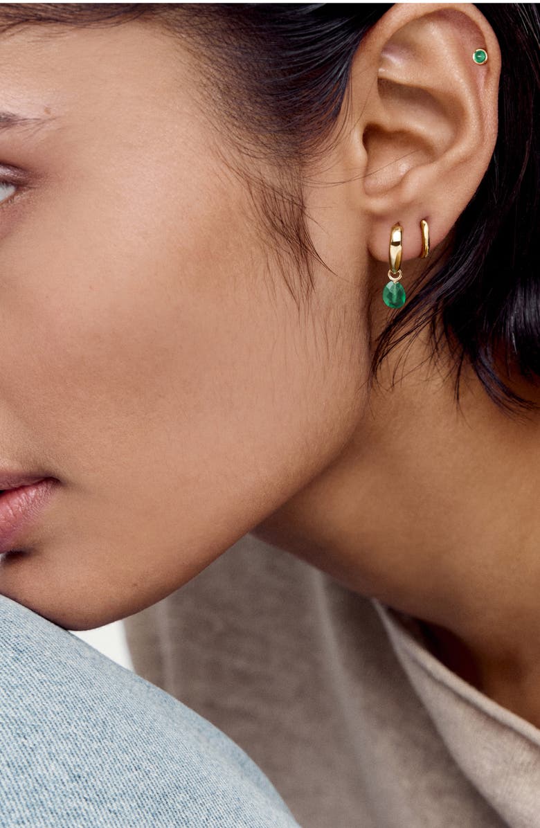 Monica Vinader Nura Stone Huggie Hoop Earrings, Alternate, color, 18Ct Gold Vermeil / Green Onyx