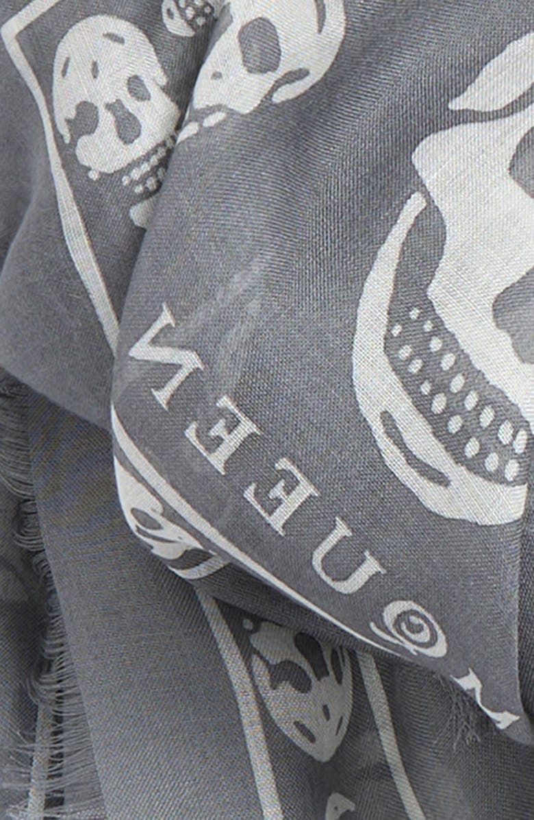McQueen Skull Print Silk Scarf, Alternate, color, Lead/ White