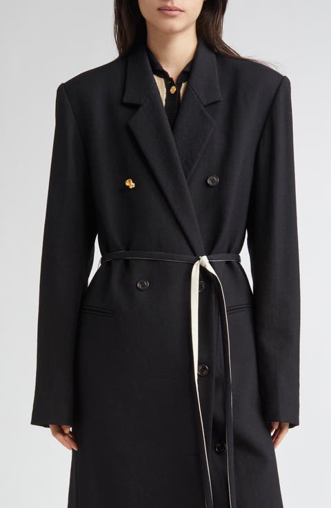 Belted Double Breasted Virgin Wool Long Coat