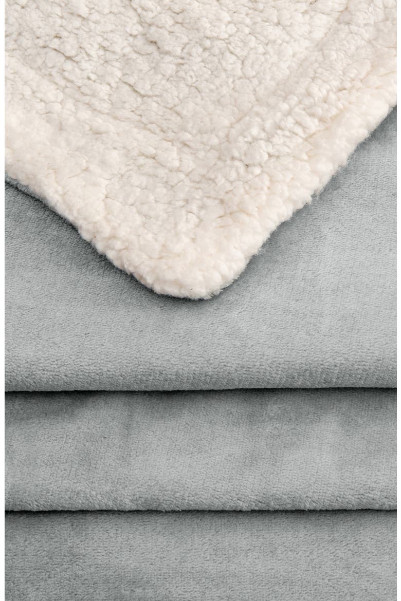 Reversible Faux Shearling Throw Blanket, Alternate, color, GLACIER GREY