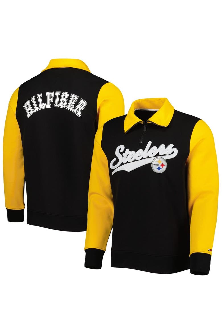 Men's Tommy Hilfiger Black/Gold Pittsburgh Steelers Aiden Quarter-Zip Sweatshirt, Main, color, Black