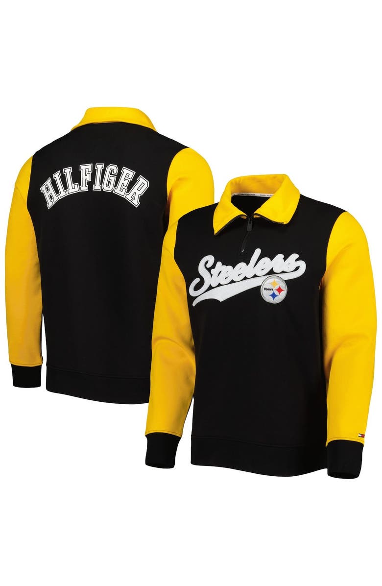 Tommy Hilfiger Men's Tommy Hilfiger Black/Gold Pittsburgh Steelers Aiden Quarter-Zip Sweatshirt, Main, color, Black