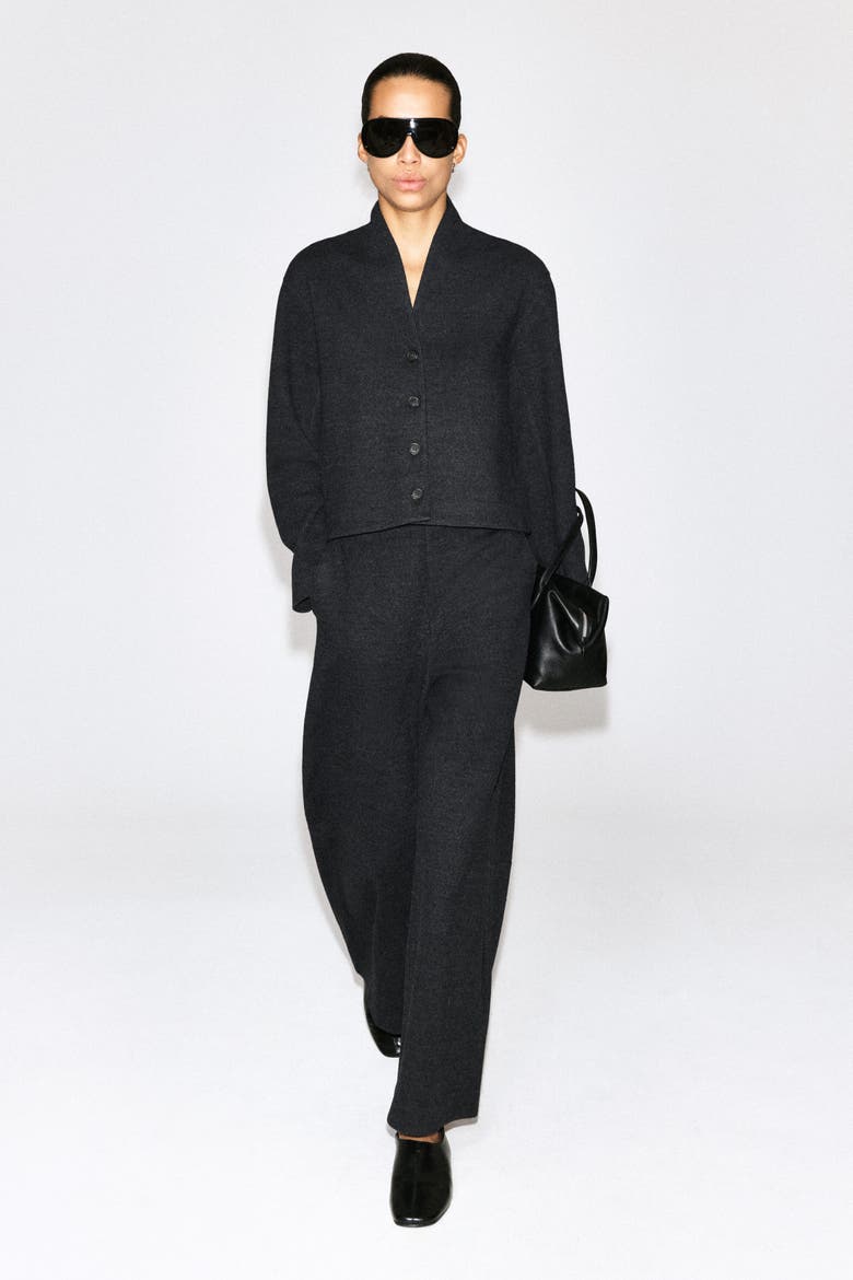 Boiled Wool-blend Barrel-leg Pants, Alternate, color, CHARCOAL MÉLANGE