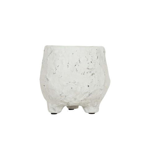 Distressed Footed Planter White Stoneware