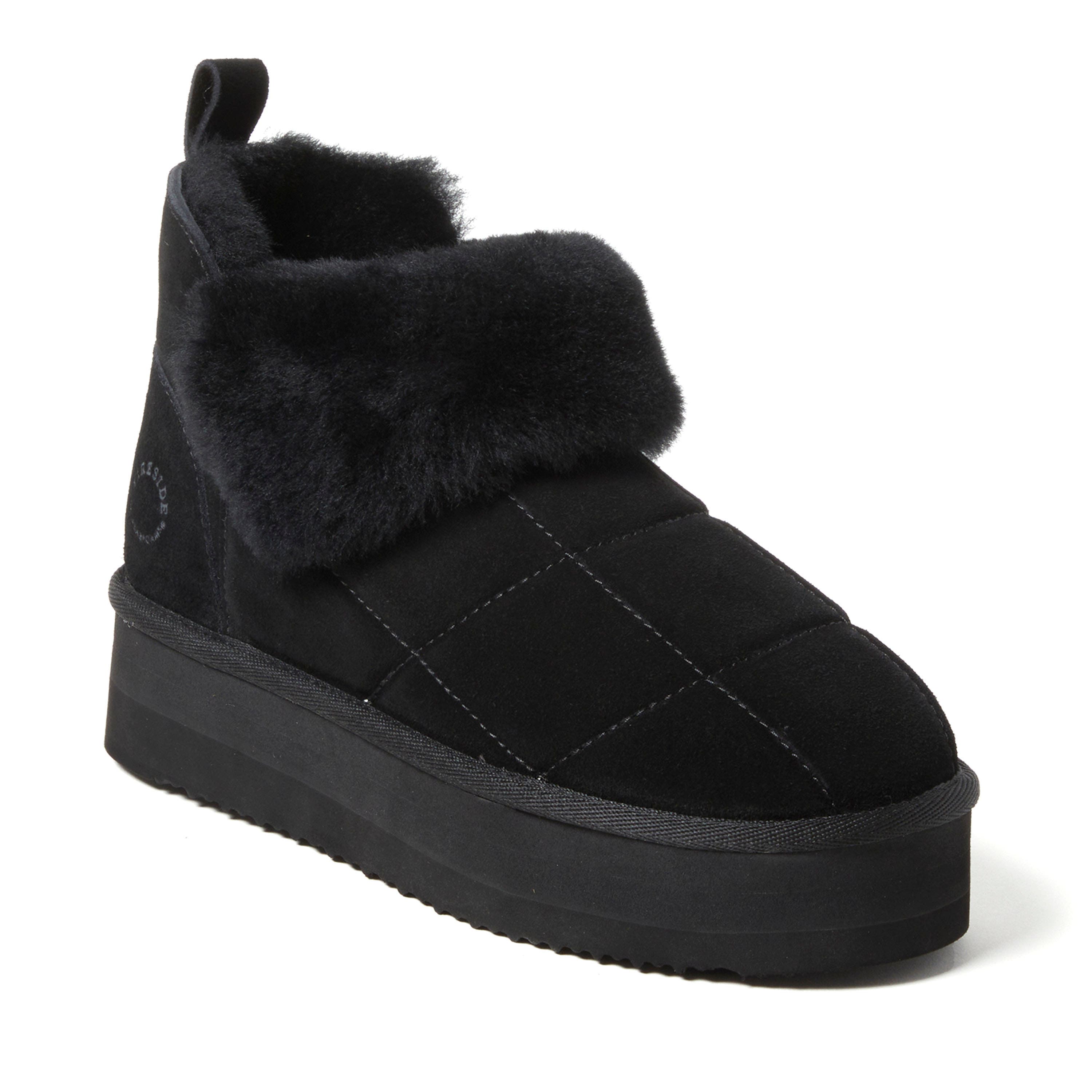 DEARFOAMS Fireside Bayswater Genuine Shearling Quilted Platform Bootie, Main, color, Black