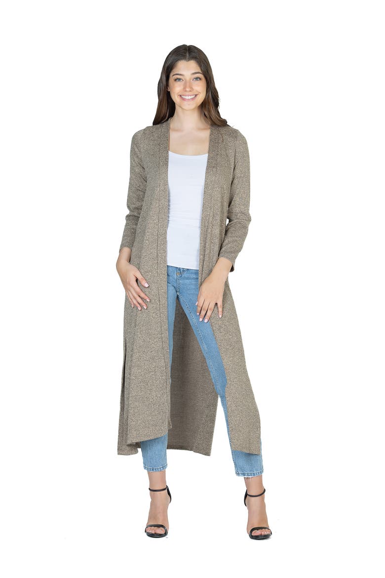 Womens Long Duster Open Front Knit Cardigan, Main, color, Taupe
