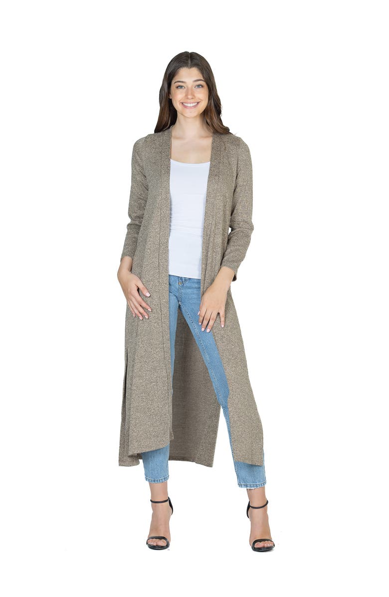 24seven Comfort Apparel Womens Long Duster Open Front Knit Cardigan, Main, color, Taupe