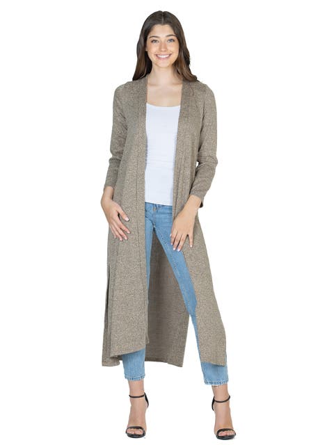 Long Duster Open Front Knit Cardigan