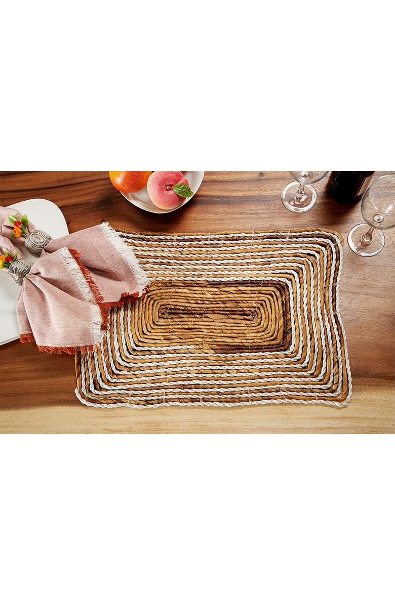 GINGER BIRCH STUDIO Rectangular Striped Brown Banana Leaf Wicker Placemat - Set of 4, Alternate, color, Brown