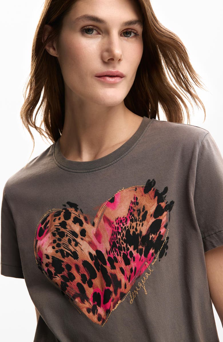 Desigual Heart Cotton Graphic T-Shirt, Alternate, color, Neutral Gray