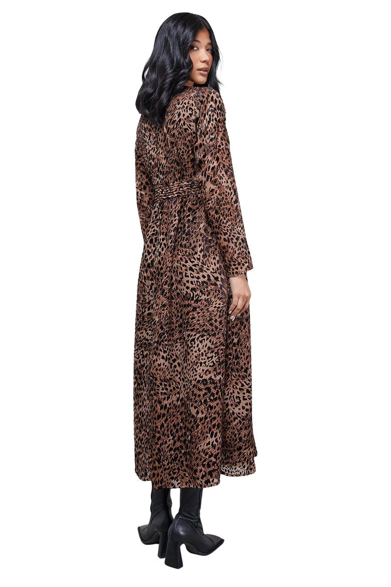 Plunge Neck Waisted Midi Dress, Alternate, color, Animal