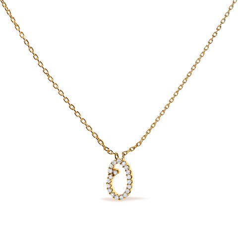 10K Gold Diamond Accent A-Z Initial Script Style Pendant Necklace