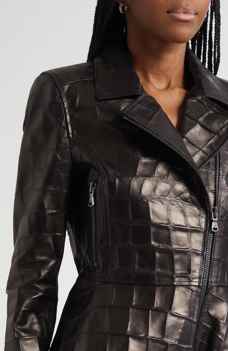 L'AGENCE Lyric Peplum Biker Jacket, Alternate, color, Black