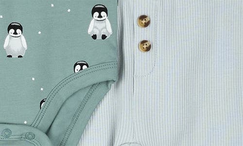 Firsts By Petit Lem Baby Penguin Print 3-piece Bodysuits & Rib Joggers Set In Multi