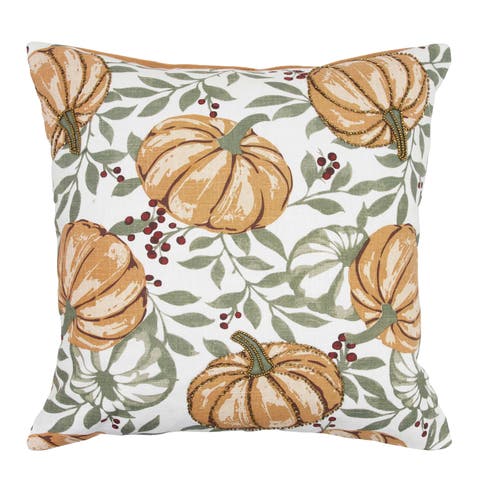 Botanical Berry Pumpkins Beaded Harvest Throw Pillow 18" x 18"