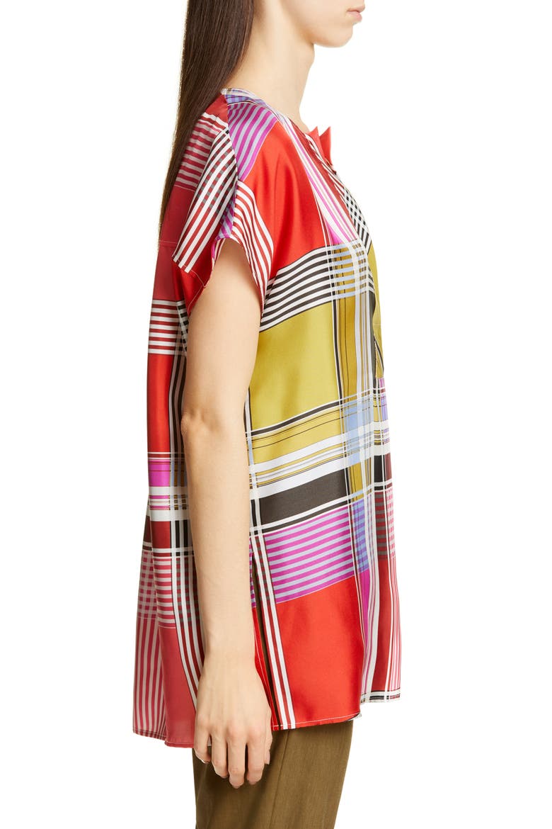 Madras Plaid Silk Twill Blouse, Alternate, color, MAGENTA MULTI