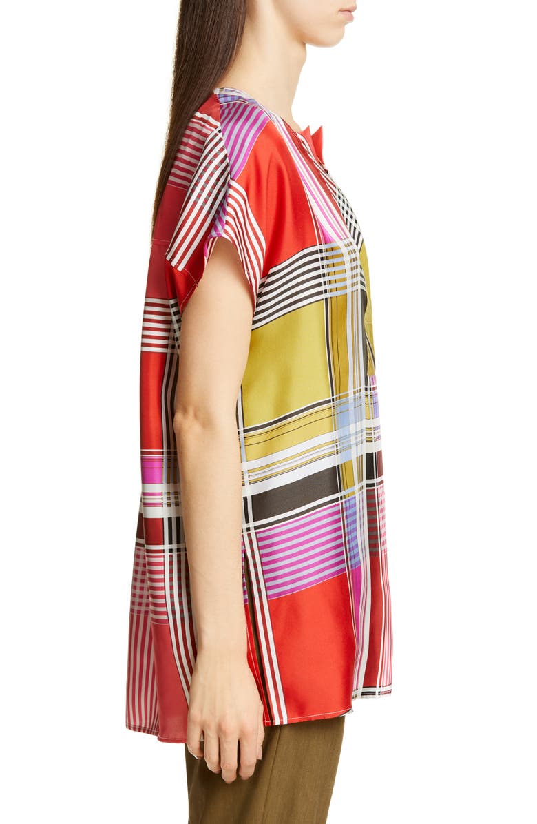 St. John Collection Madras Plaid Silk Twill Blouse, Alternate, color,