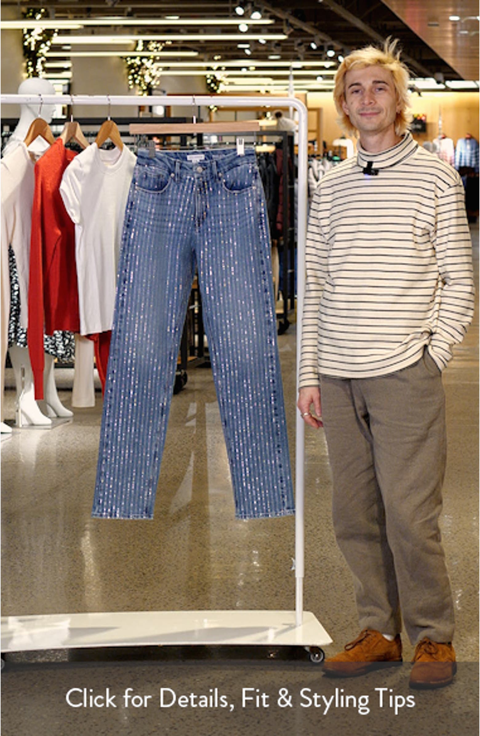 Good American Good Icon Rhinestone Straight Leg Jeans | Nordstromrack