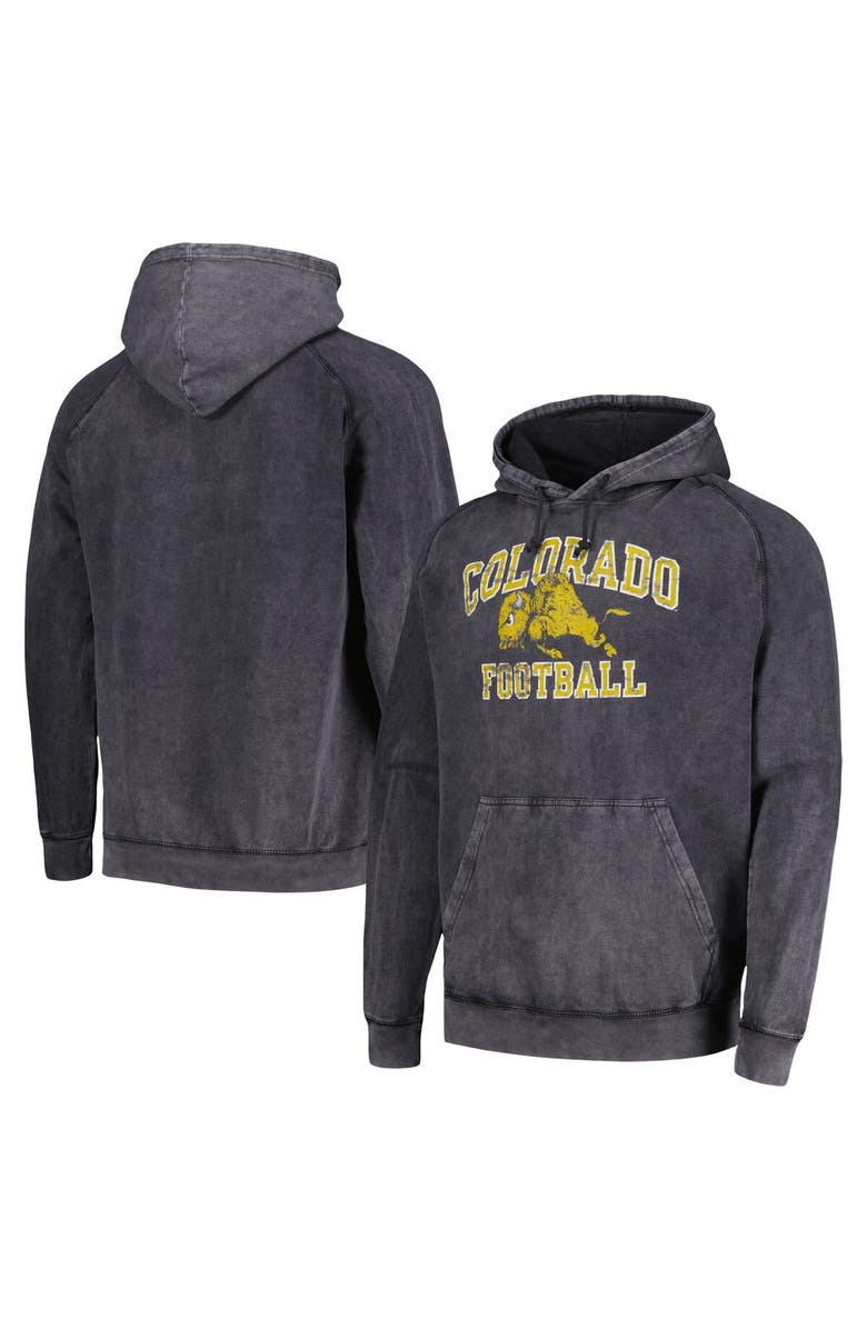 IMAGE ONE Men's Heather Black Colorado Buffaloes Arch Vintage Mascot Raglan Pullover Hoodie, Alternate, color,