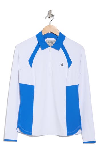 Original Penguin Colorblock Half Zip Polo In White