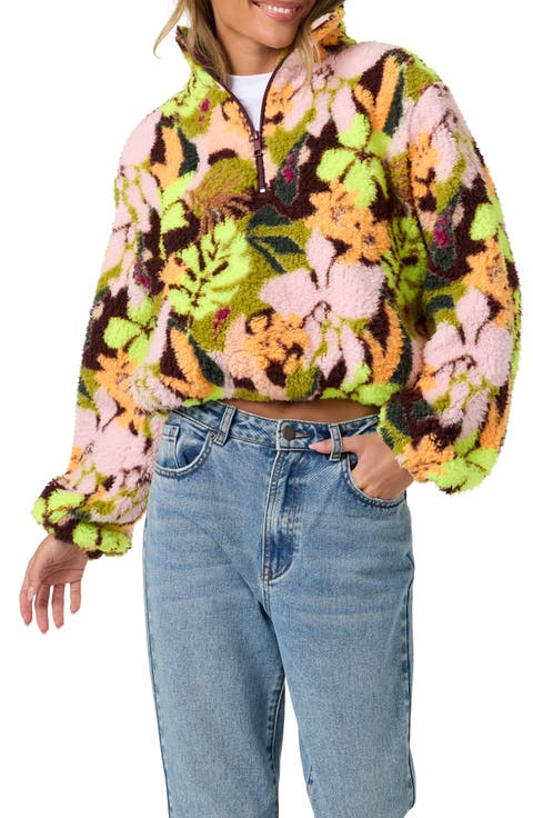 Kacey High Pile Floral Half Zip Jacket
