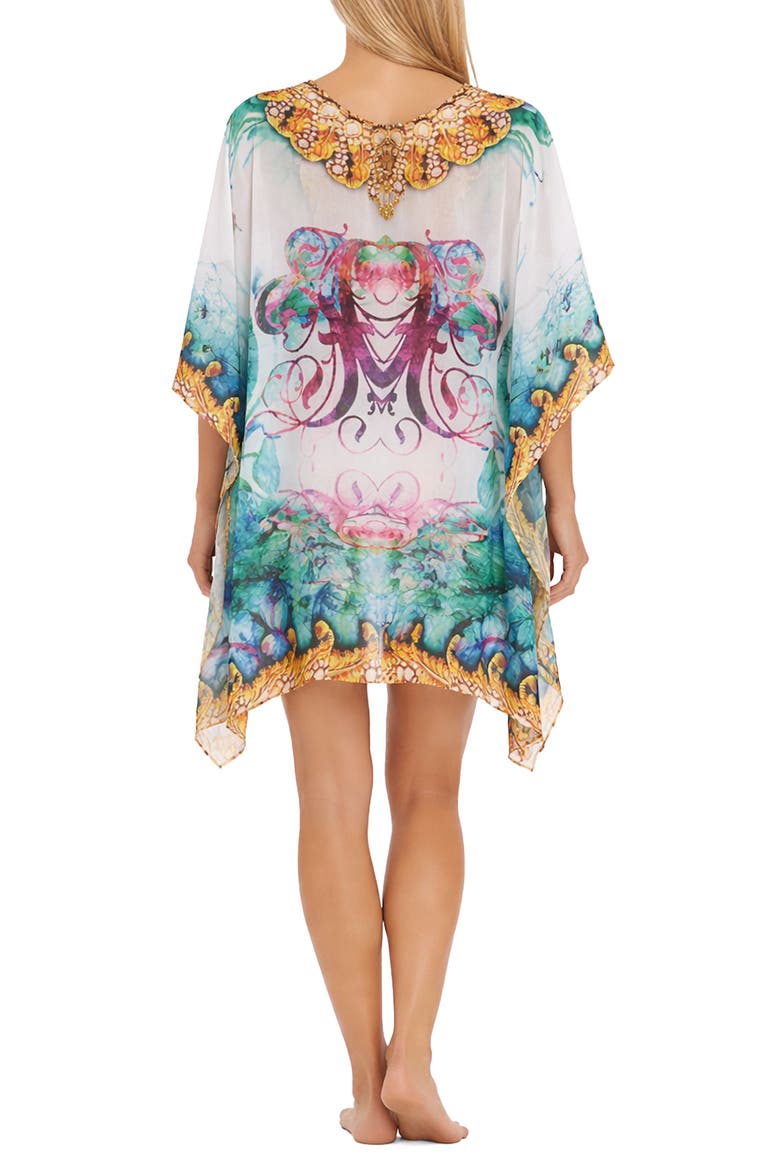 Filigree Print Poncho, Alternate, color, WHITE