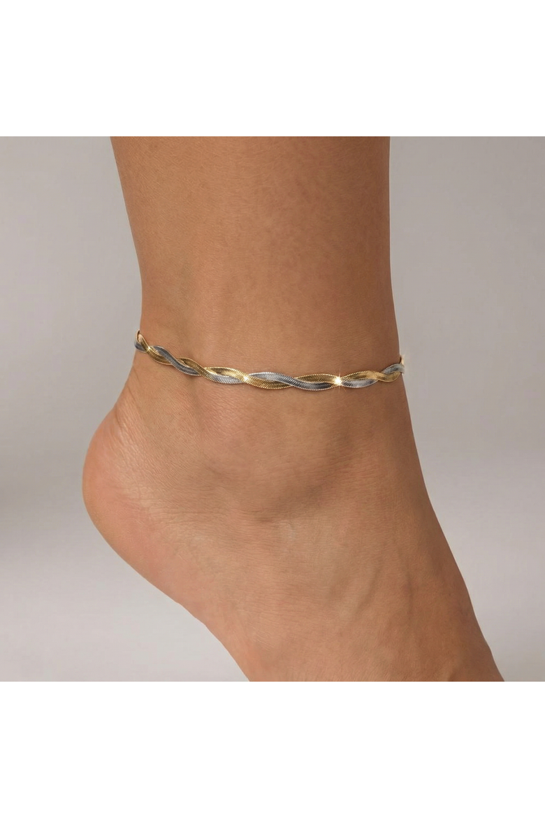 Amina Anklet 18k Mixed Metal 10" 6mm Total Width Herringbone Chain, Alternate, color, 18k Yellow Gold