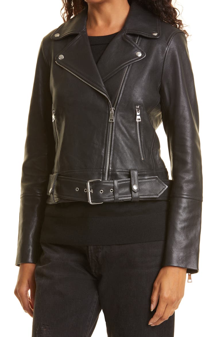 Classic Leather Moto Jacket, Alternate, color, BLACK