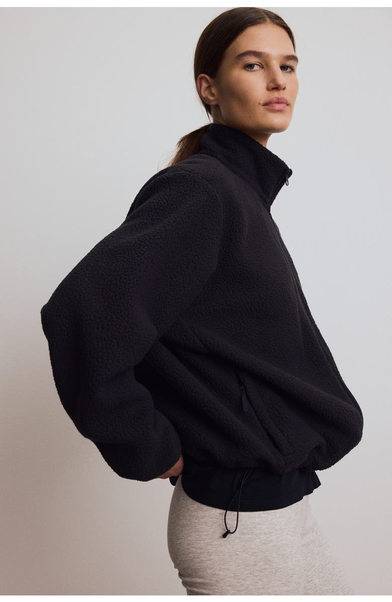 H&M Teddy Sports Jacket, Alternate, color, Black