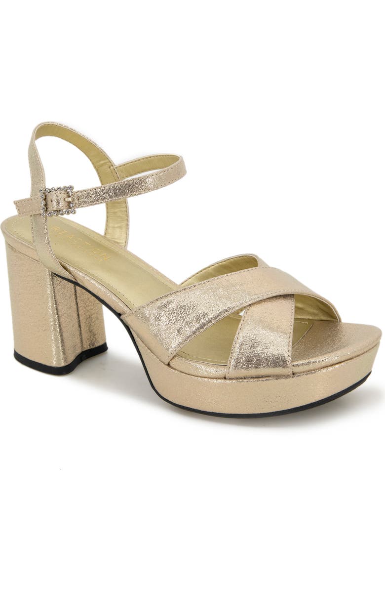 Reaction Kenneth Cole Reeva Metallic Platform Sandal, Main, color, Soft Gold