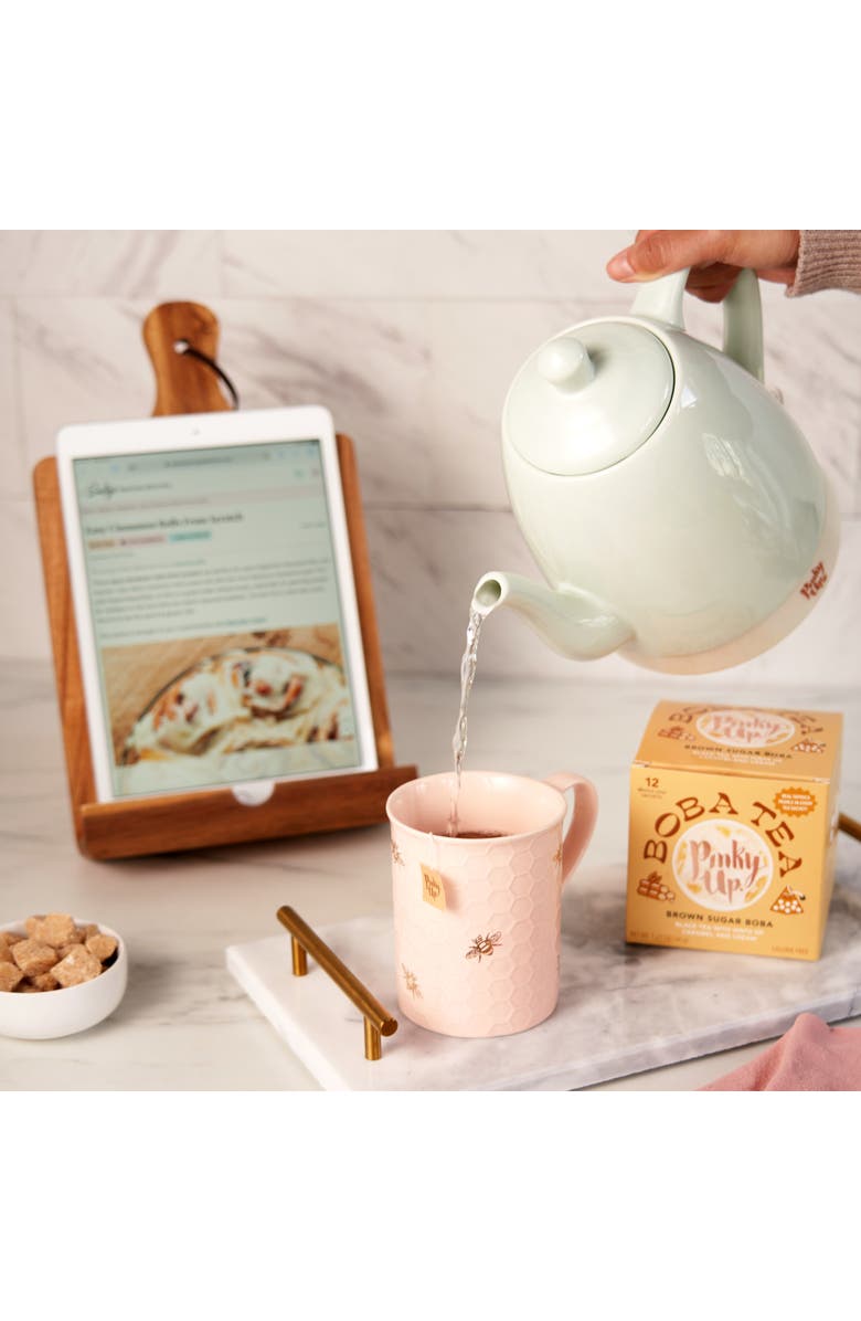 Pinky Up (Accessories) Annette Ceramic Tea Mug & Infuser, Alternate, color, Pink Bees