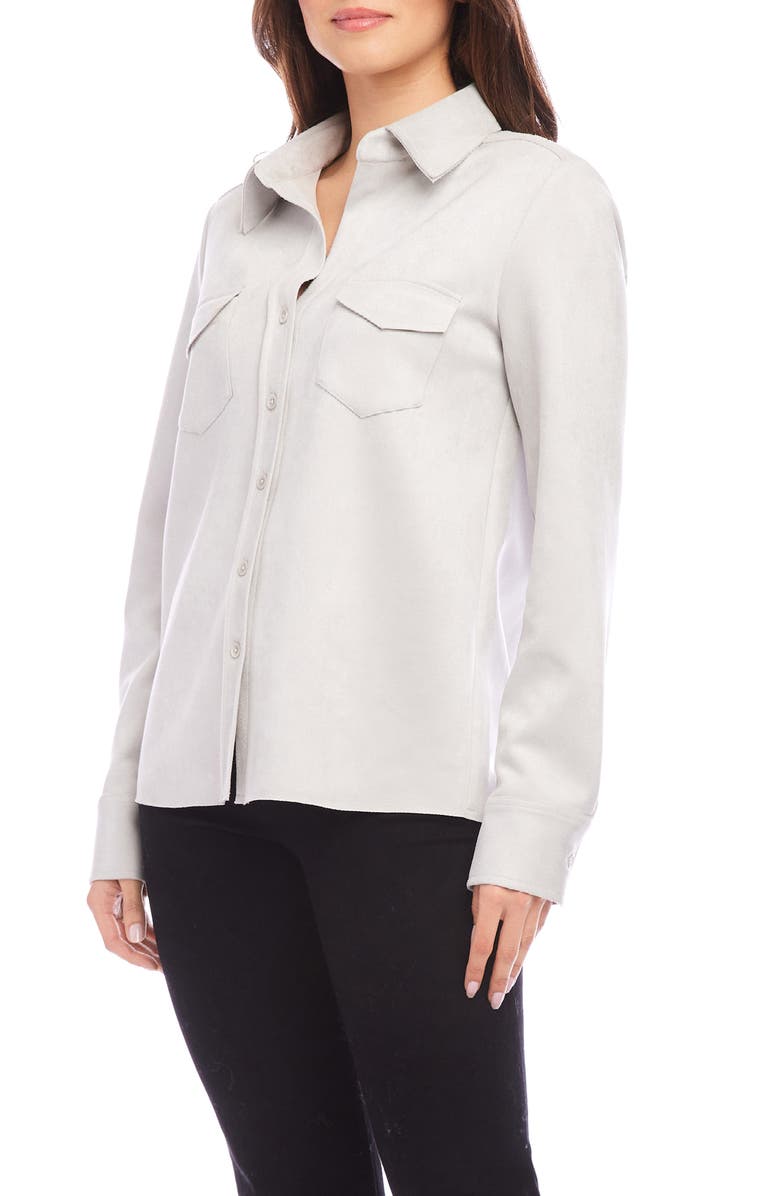 Karen Kane Faux Suede Button-Up Shirt, Alternate, color, Ash