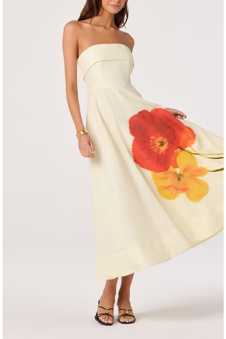 Ximena Placed Floral Strapless Dress, Alternate, color, RED YELLOW FLORAL