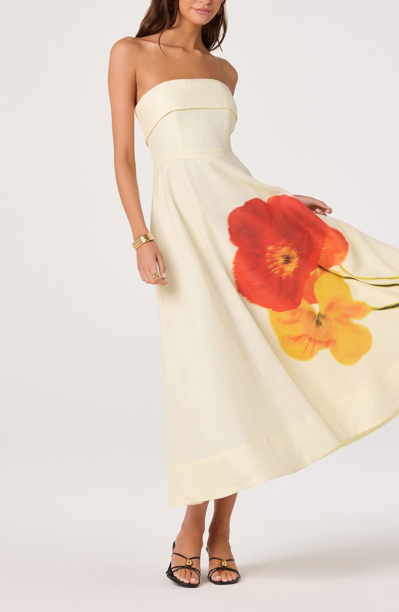 ASTR the Label Ximena Placed Floral Strapless Dress, Alternate, color, Red Yellow Floral