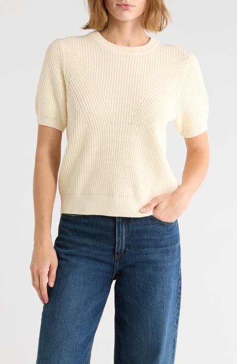 Ribbed Crewneck Short Sleeve Sweater