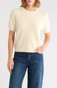 Adrianna Papell Ribbed Crewneck Short Sleeve Sweater