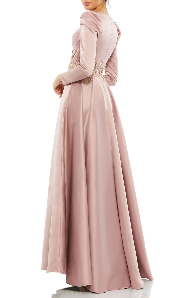 Mac Duggal Long Sleeve Embellished Satin Gown, Alternate, color, Rose Pink